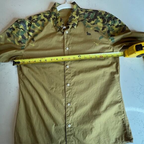 ALT Fineism Vintage Camo Korean Y2K Button Down Shirt Khaki Large - Picture 6 of 8